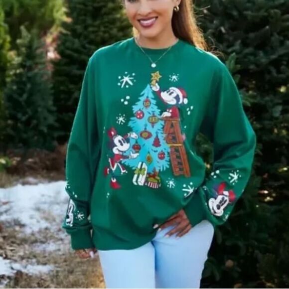 Disney Parks Mickey and Minnie Mouse Holiday Long Sleeve T-Shirt Top - Picture 3 of 6